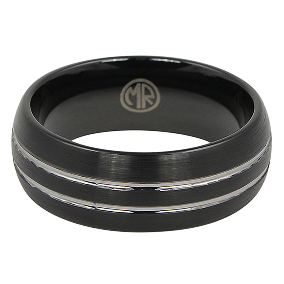 Black Brushed Tungsten 8mm Ring With Twin Grooves