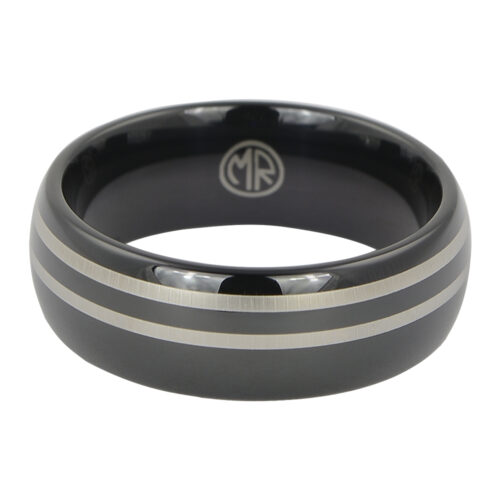 Black Tungsten Mens Ring With Twin Offset Stripes Black Tungsten Mens Ring With Twin Offset Stripes