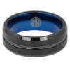Black Tungsten 8mm Mens Ring With Blue Inner Band