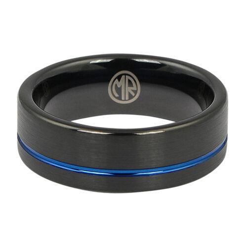 FTR-107-Black And Blue Tungsten Mens Ring-2 Black And Blue Tungsten 8mm Mens Ring