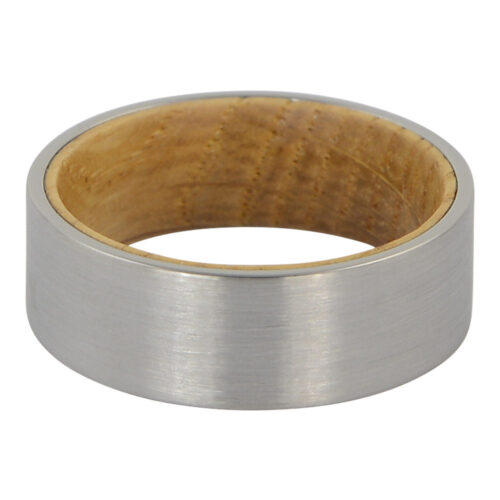 Brushed tungsten and whisky wood mens ring