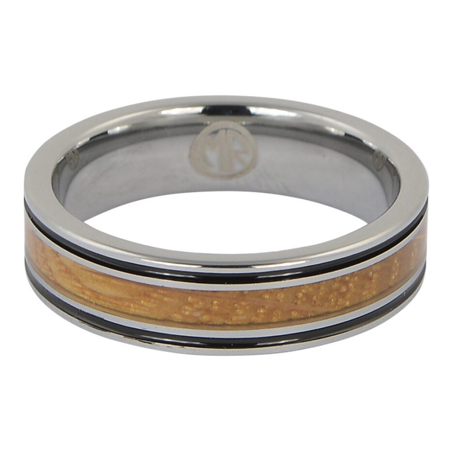 Tungsten mens ring with whisky barrel wood