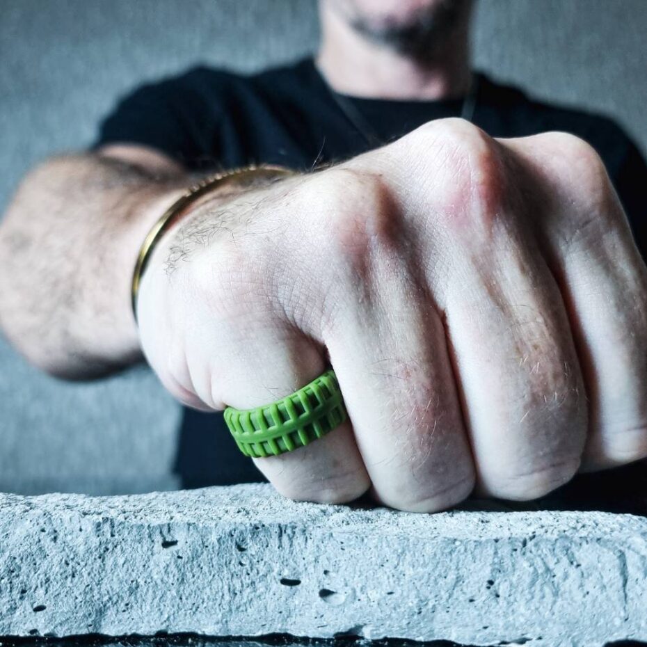 Tyre Tread Green Mens Silicone Rings
