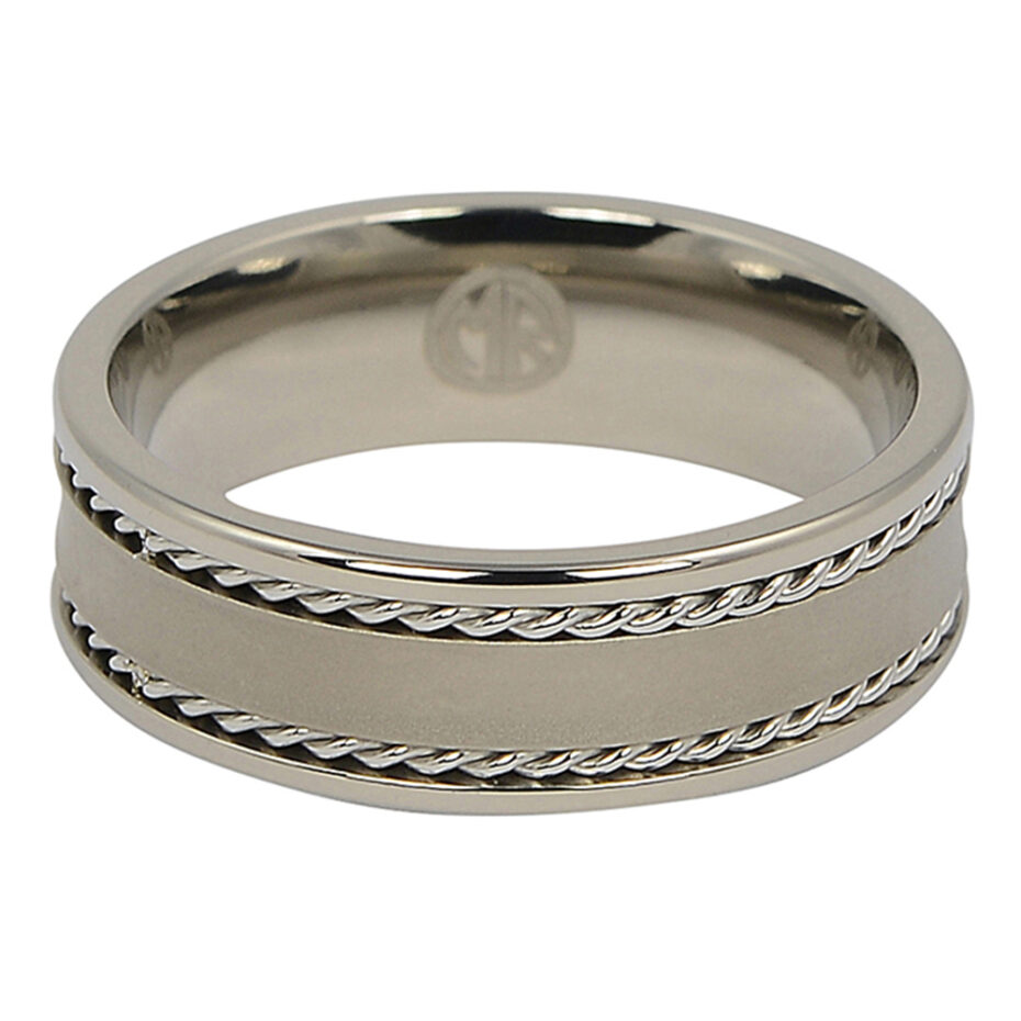 Titanium 7mm Mens Ring with Rope Edges