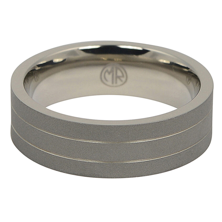 Dark Matte Finish Twin Groove 7mm Mens Titanium Ring