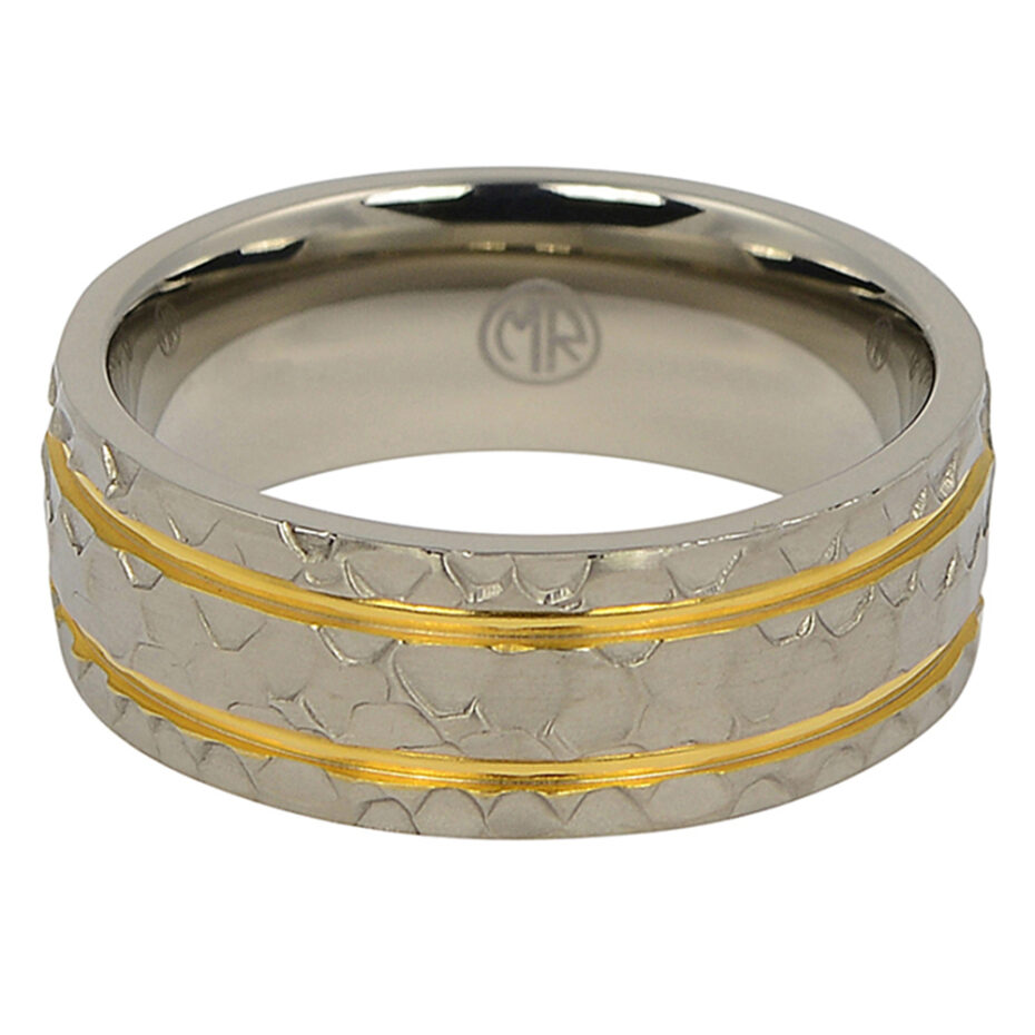 Hammered Gold And Titanium 8mm Wedding Band