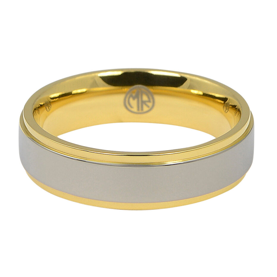 Satin Titanium 6mm Men’s Ring with Polished Gold Edge