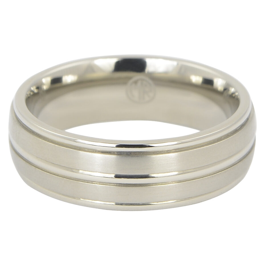 Satin Finish Grooved Titanium Wedding Ring
