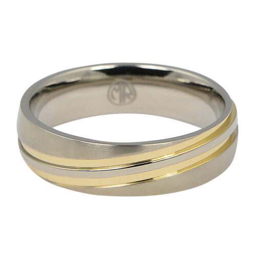 ITR-150-Titanium Wedding Ring With Twin Gold Waves-2 6mm Titanium Wedding Ring With Twin Gold Waves
