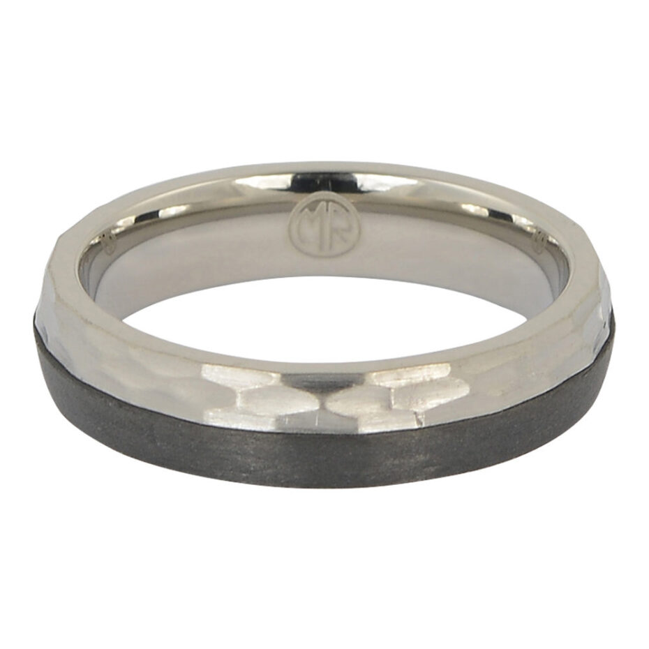 Carbon Fibre and faceted titanium mens ring