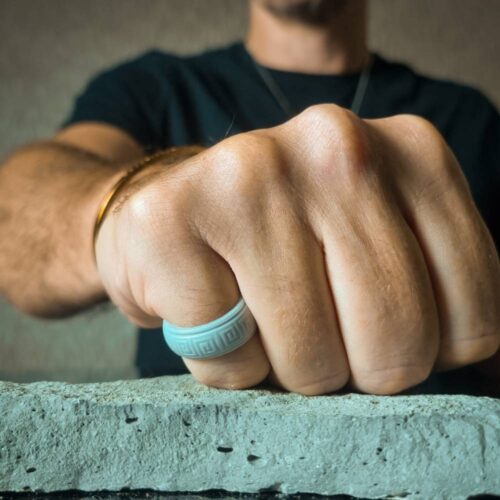 Light Grey Mens Silicone Ring Mr Hollow Light Grey Mens Silicone Ring with Pattern