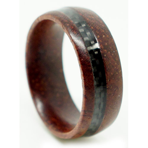 Rosewood 8mm Mens Ring With Carbon Fibre Strip
