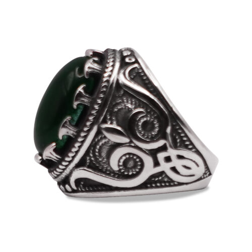 SIG-005 Carved green stone mens signet ring (1) Carved Green Stone Mens Signet Ring