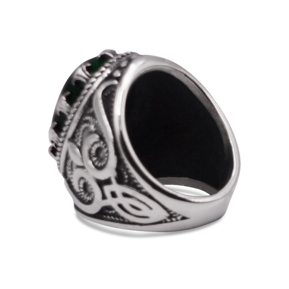 Carved Green Stone Mens Signet Ring