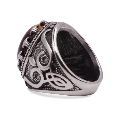 Amberon: Brown Stone Stainless Steel Signet Ring