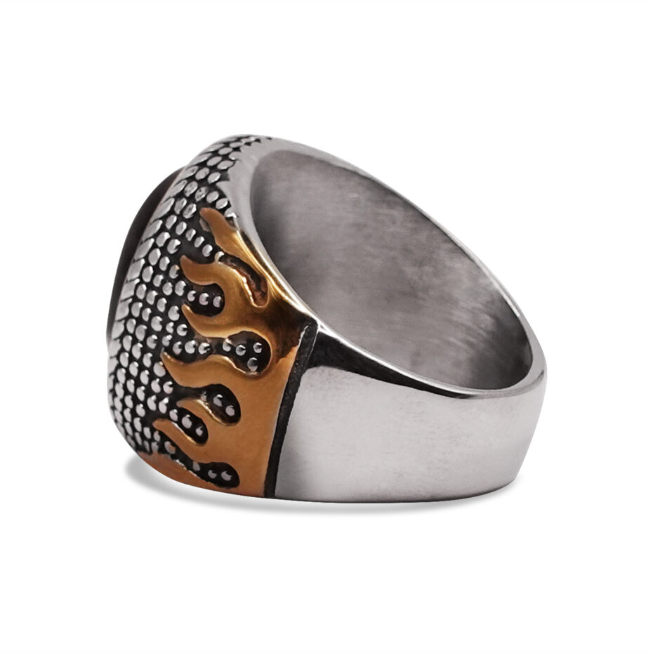 Ignite Gold-Flame Signet Ring with Tiger Eye Stone