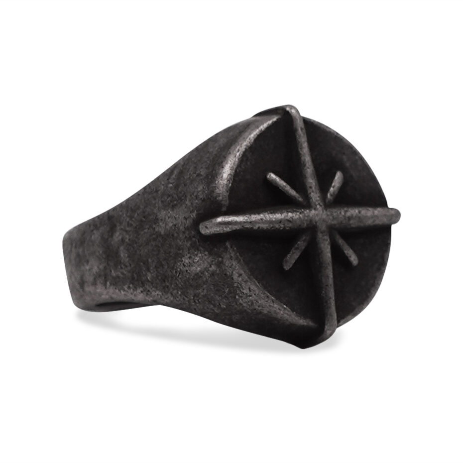 Voyager Compass Signet Ring with Distressed Finish