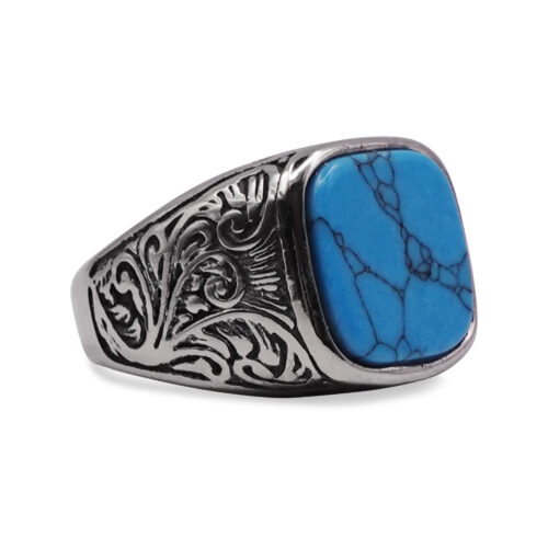 SIG-035-Carved-Steel-Blue-Marble-Mens-Signet-Ring-3.jpg Maxwell’s Spiderweb Turquoise Stone Signet Ring