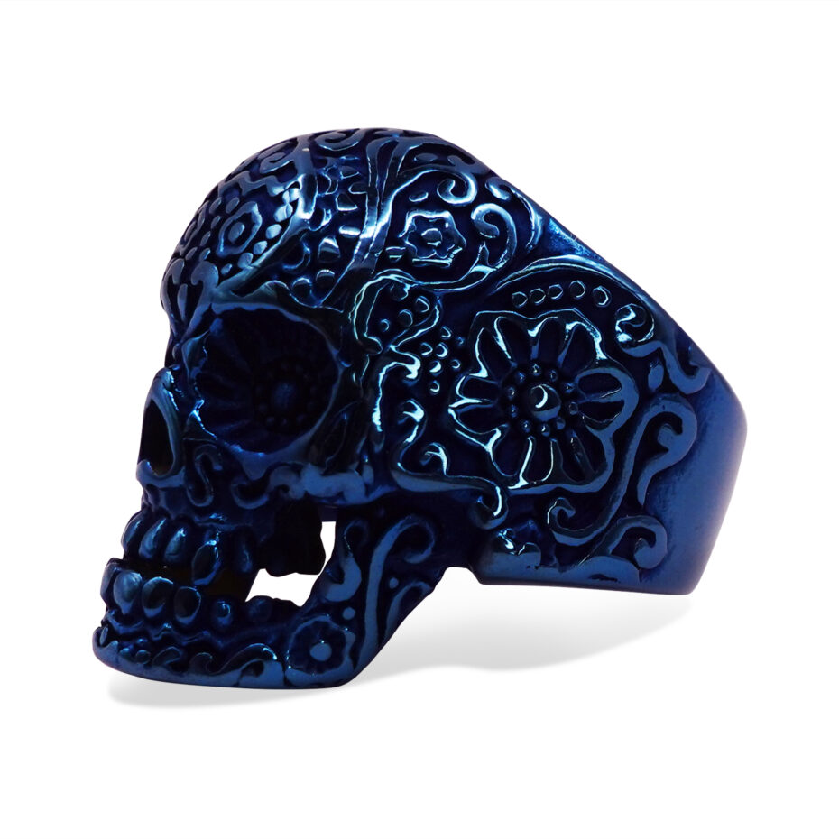 Day of the Dead Blue Skull Signet Ring