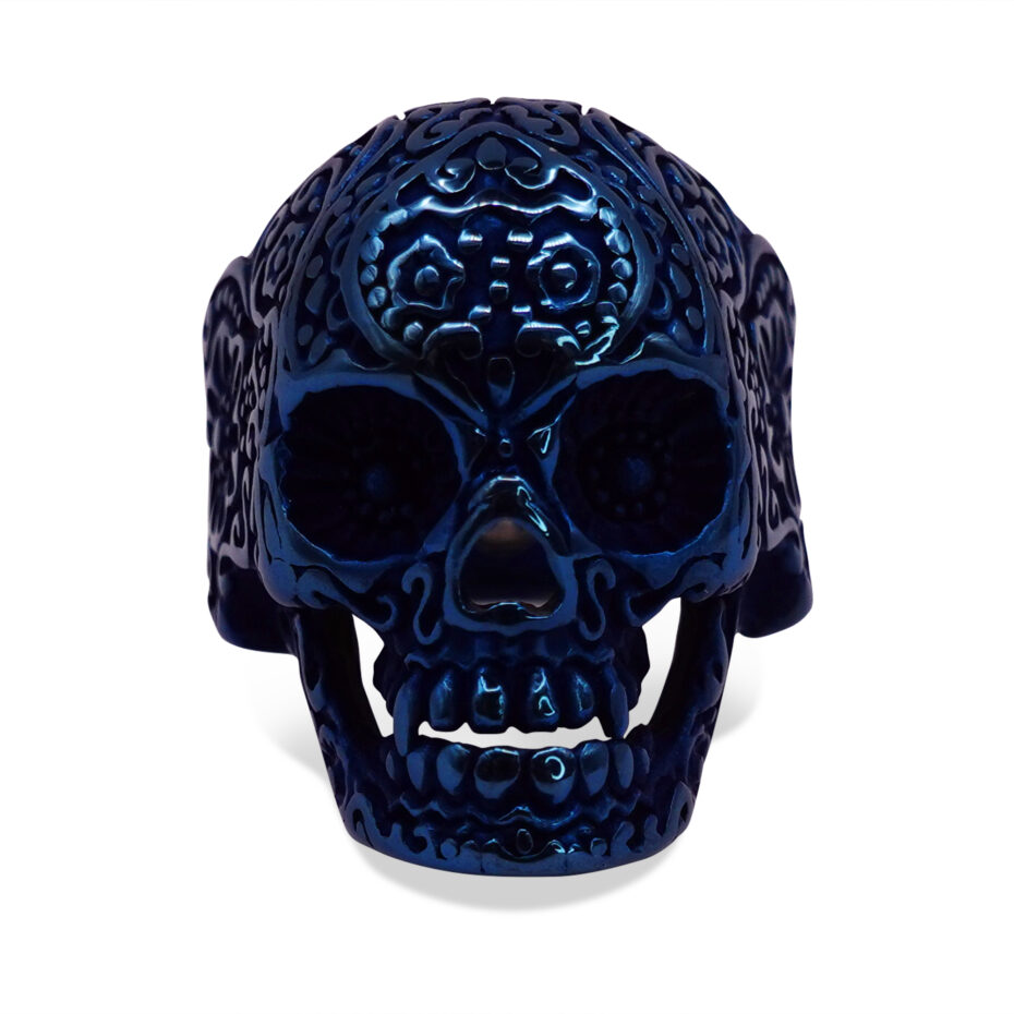 Day of the Dead Blue Skull Signet Ring