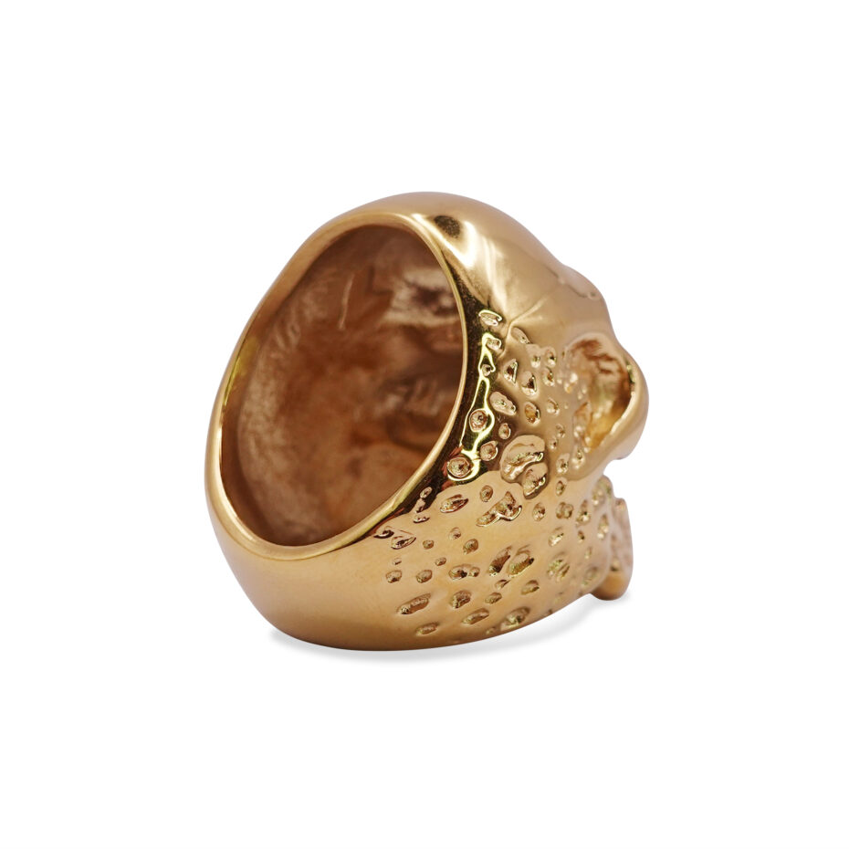 Skullstice Gold Polished Signet Ring with Large Skull Head
