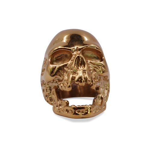 Skullstice Gold Polished Signet Ring with Large Skull Head