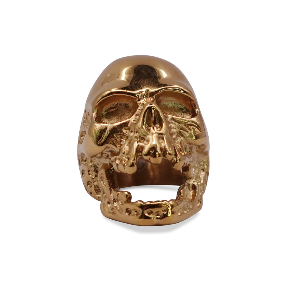 Skullstice Gold Polished Signet Ring with Large Skull Head