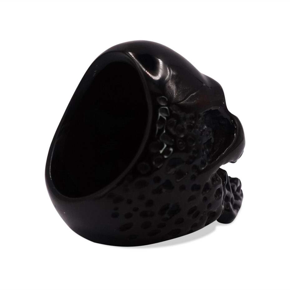 Skullstice Black Polished Signet Ring with Large Skull Head