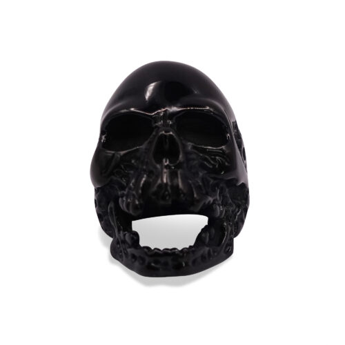 Skullstice Black Polished Signet Ring with Large Skull Head