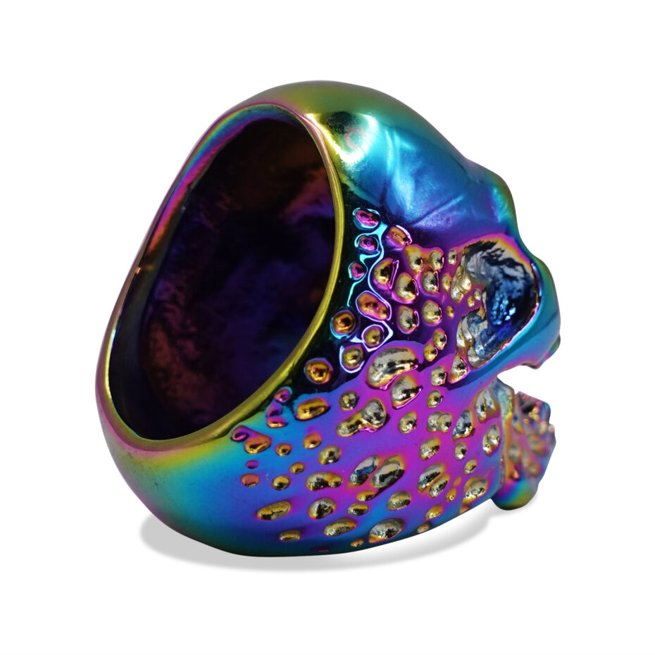 Skullstice Rainbow Polished Signet Ring with Large Skull Head
