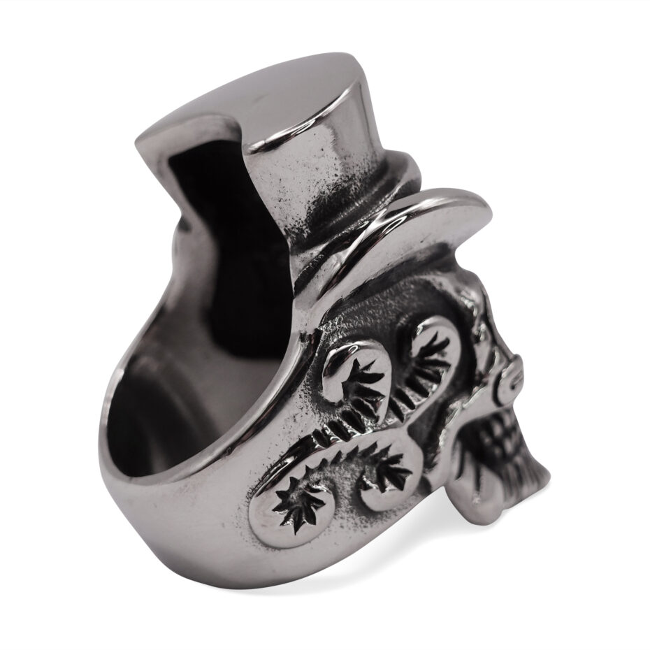 Baron Bearded Skull & Top Hat Polished Signet Ring