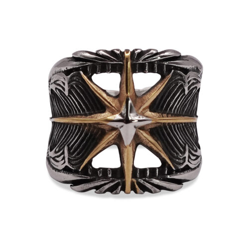 SIG-078-Gold-Steel-Cardinal-Point-Signet-Ring-3.jpg Polaris Bronzed Aged Compass Signet Ring