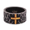 Aged Steel Hammered Signet Ring with Gold Cross