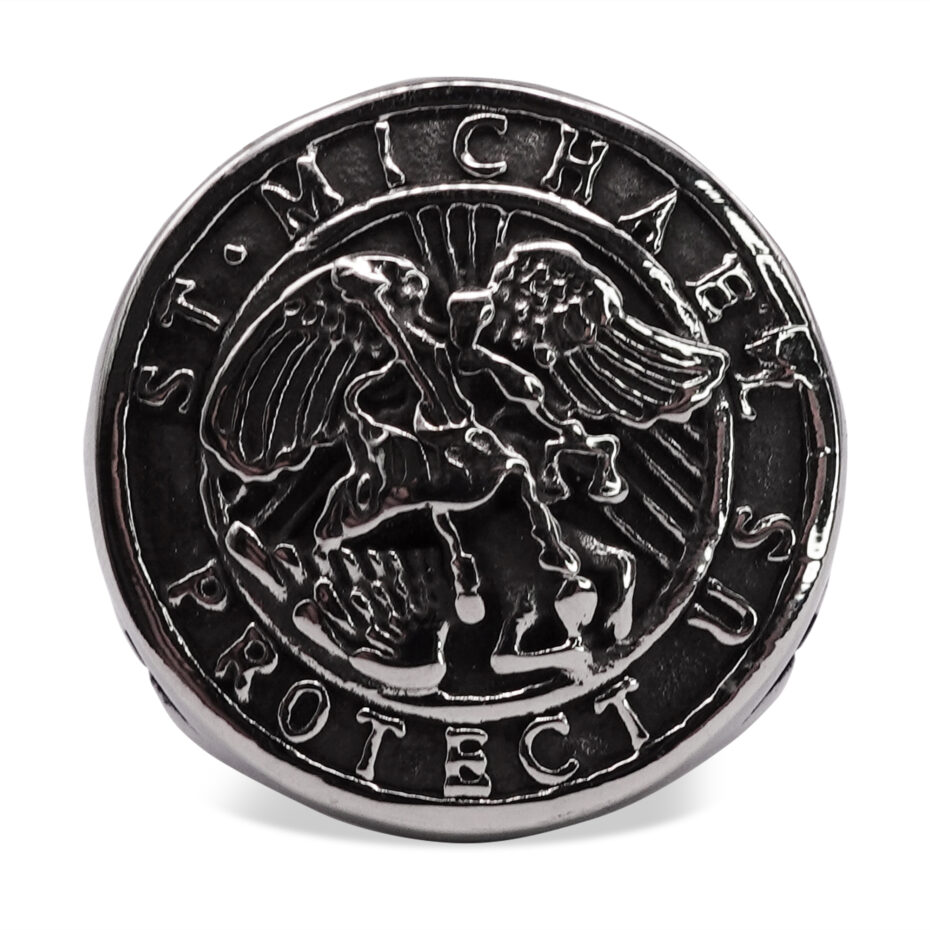 St. Michael Embossed Stainless Steel Signet Ring