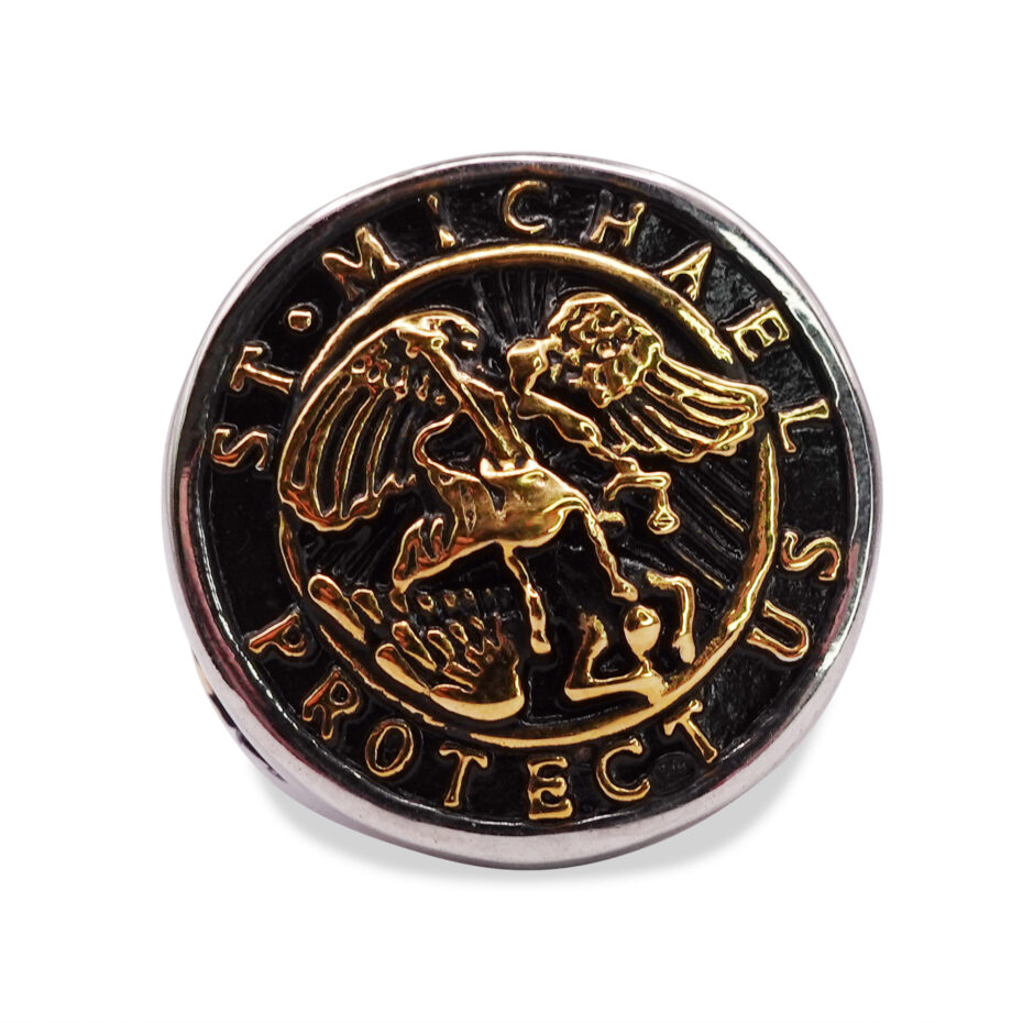 St. Michael Embossed Two Toned Signet Ring