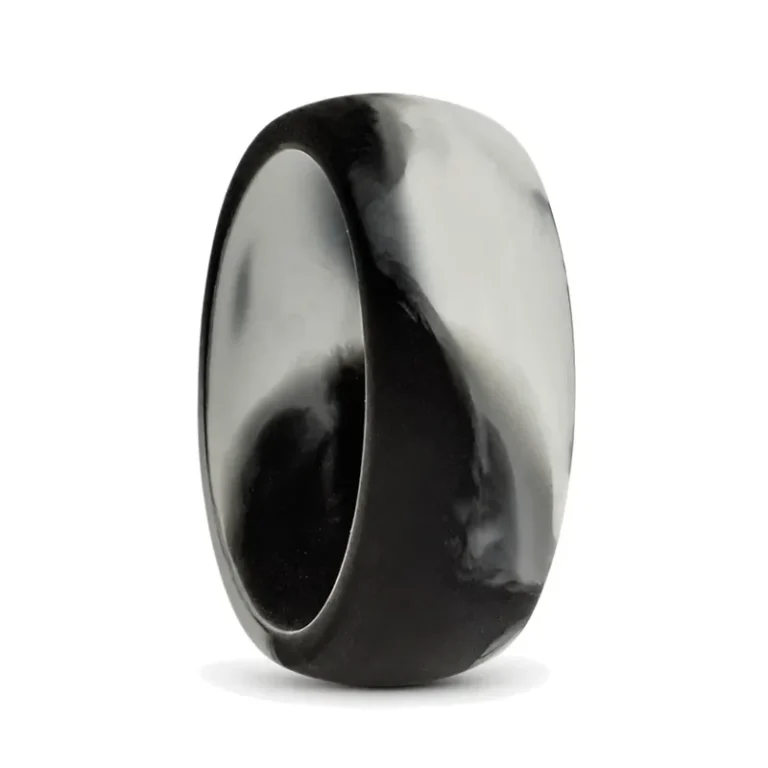 A black and white marbled men's ring