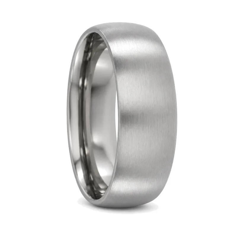 A brushed titanium men's wedding band