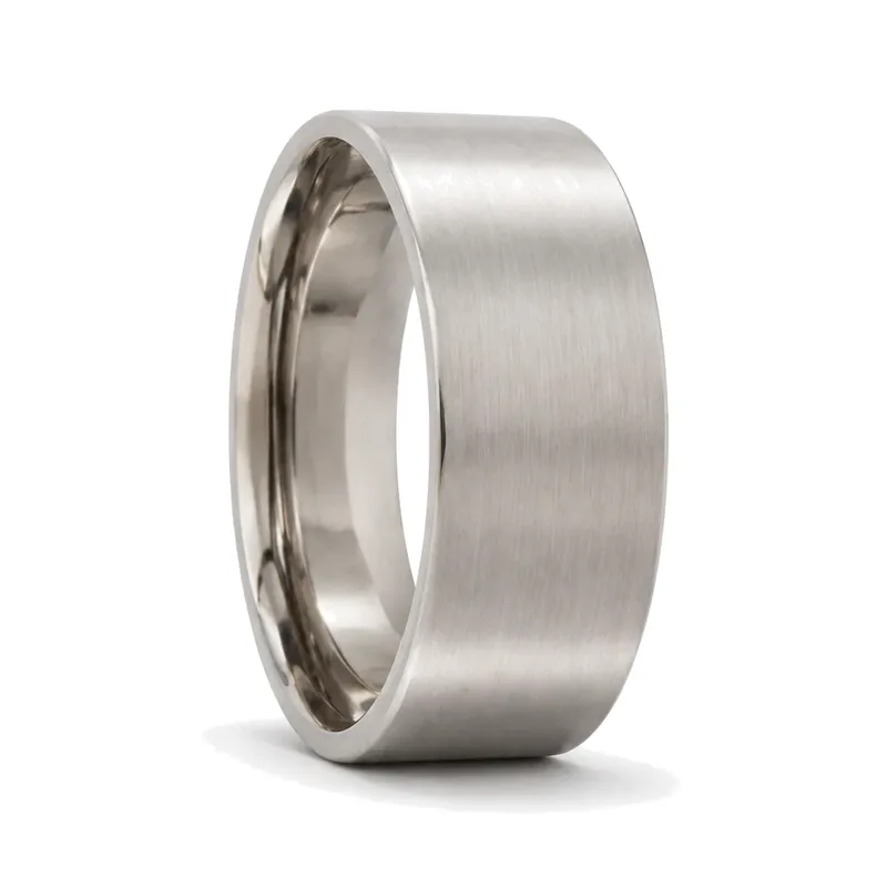 An 8mm brushed flat titanium men's ring
