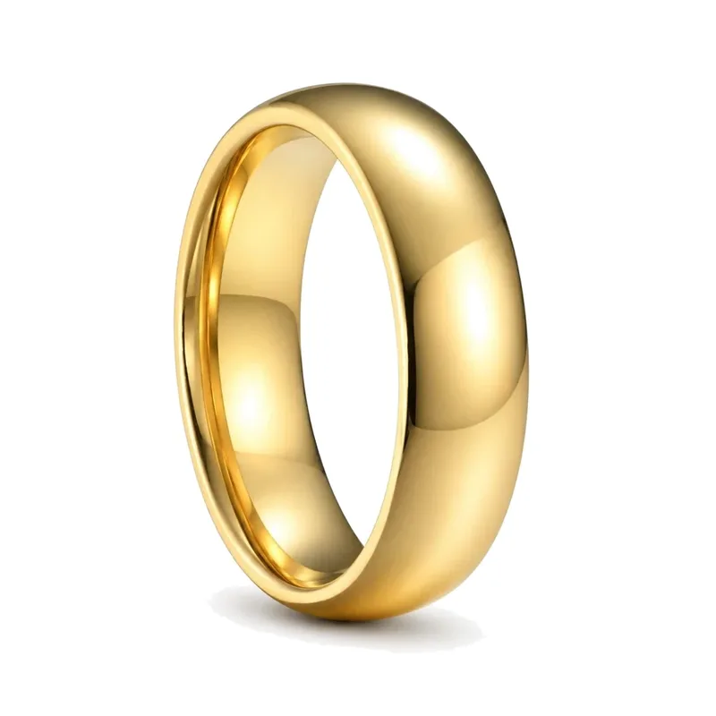An 8mm flat band tungsten men's ring in a gold finish